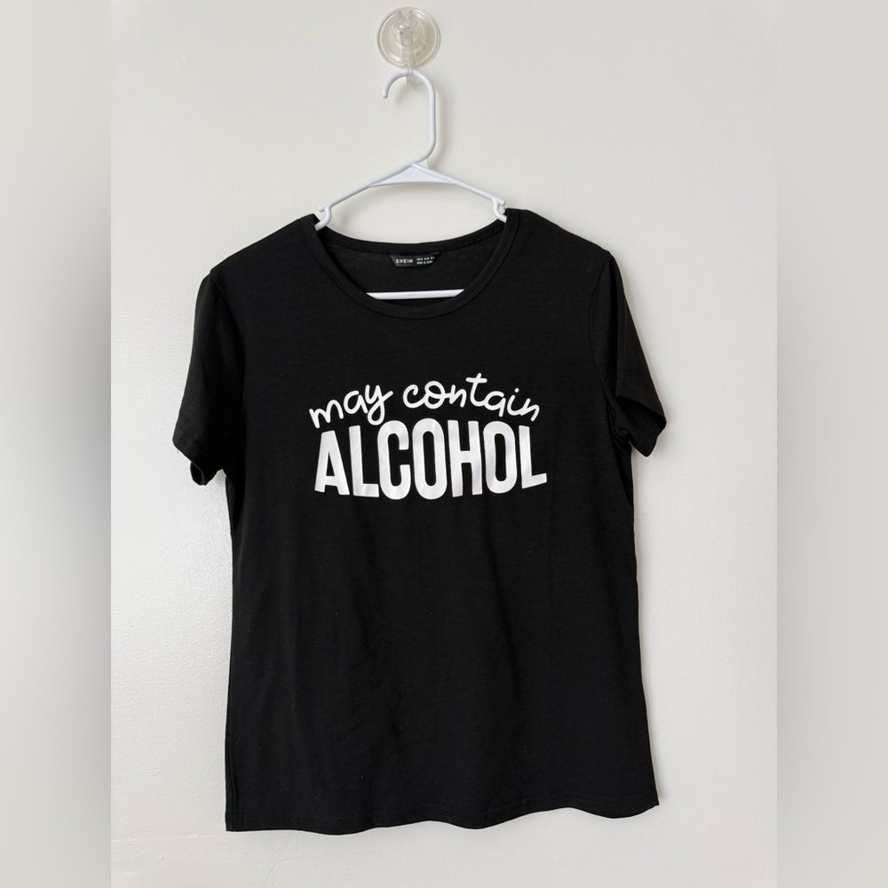 SHEIN Black Short Sleeve Tee with White Text